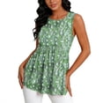thumbnail image 5 of Smsaxvxz Womens Summer Tank Tops Fashion Floral Printed Crew Neck Sleeveless Pleated Casual Loose Blouse T-shirts Green M, 5 of 5