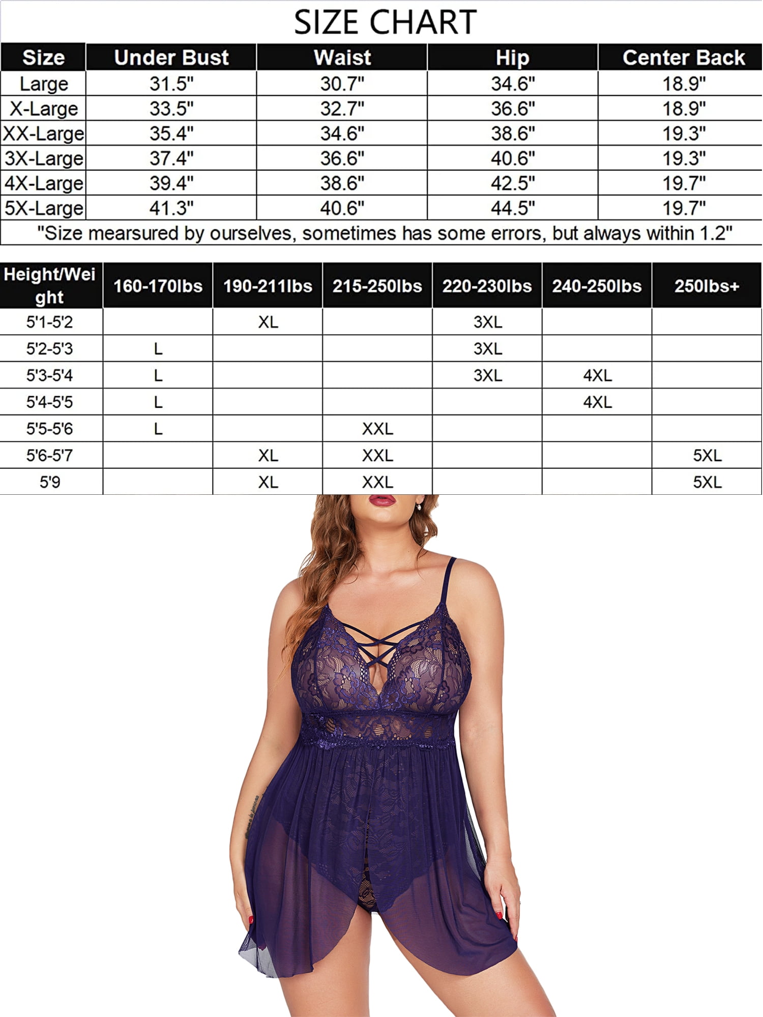 Avidlove Plus Size Lace Nighties, High Waist Babydoll Sleepwear