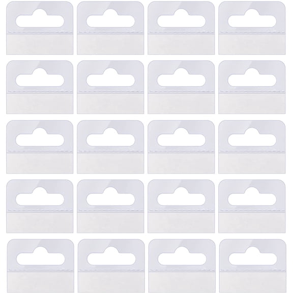 200 Pieces Clear Sticky Hanging Tabs, Slot Hole Self Adhesive Hang Tabs, Tag Hook for Sale Items, Store Retail Display (1.8x1.6inch)