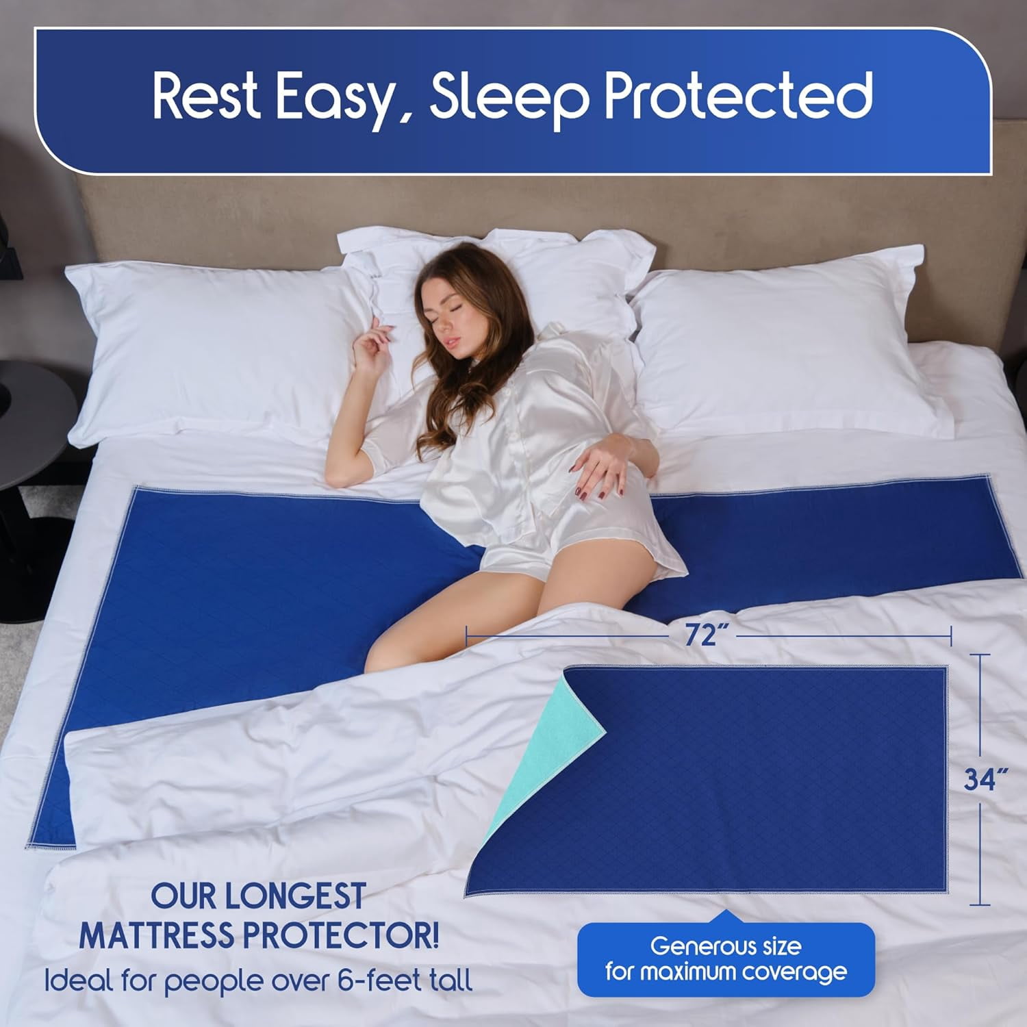 Inspire Waterproof Mattress Pad, Dark Colored to Hide Stains, Oversized 34"x 72" – Quilted, Bed Pad for Incontinence Washable