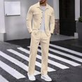 thumbnail image 2 of Men's 2 Piece Corduroy Shacket and Pants Outfits Long Sleeve Button Down Causal Fall Winter Work Jacket Tracksuit Overshirt Set, 2 of 5