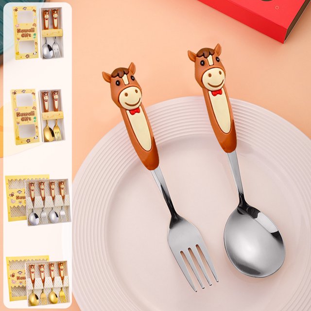 Horse-Themed Stainless Steel Spoon and Fork Cutlery Set | Festive Tableware Gift Set with Decorative Handle | 18x8x2.5cm