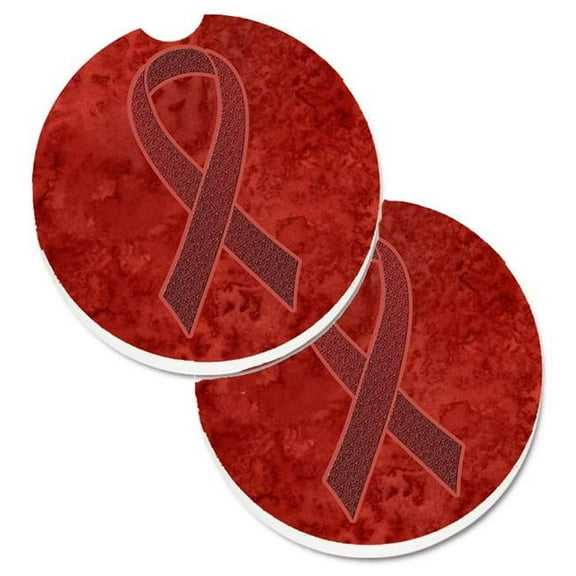 Burgundy Ribbon for Multiple Myeloma Cancer Awareness Set of 2 Cup Holder Car Coaster