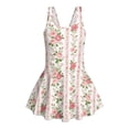 thumbnail image 4 of COEQINE Girls Tank One Piece Swimsuit with Flowy Skirt & Built-In Brief, U-Neck & V-Shaped Back Bathing Suit, Playful Swim Dress for Girls 12-13 Years, Pink Floral Stripe, 4 of 8