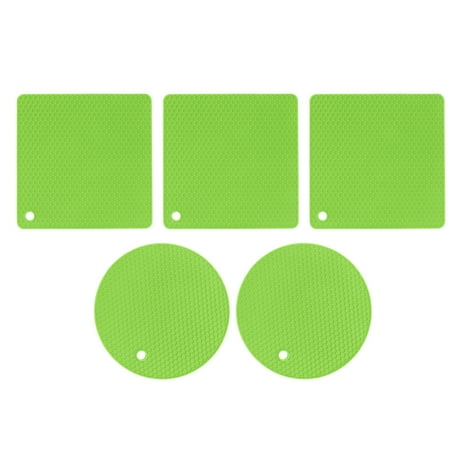 

5 PCS 2 Round 3 Square Silicone Honeycomb Mat Multipurpose Hot Pads for Hot Dishes Tables Green