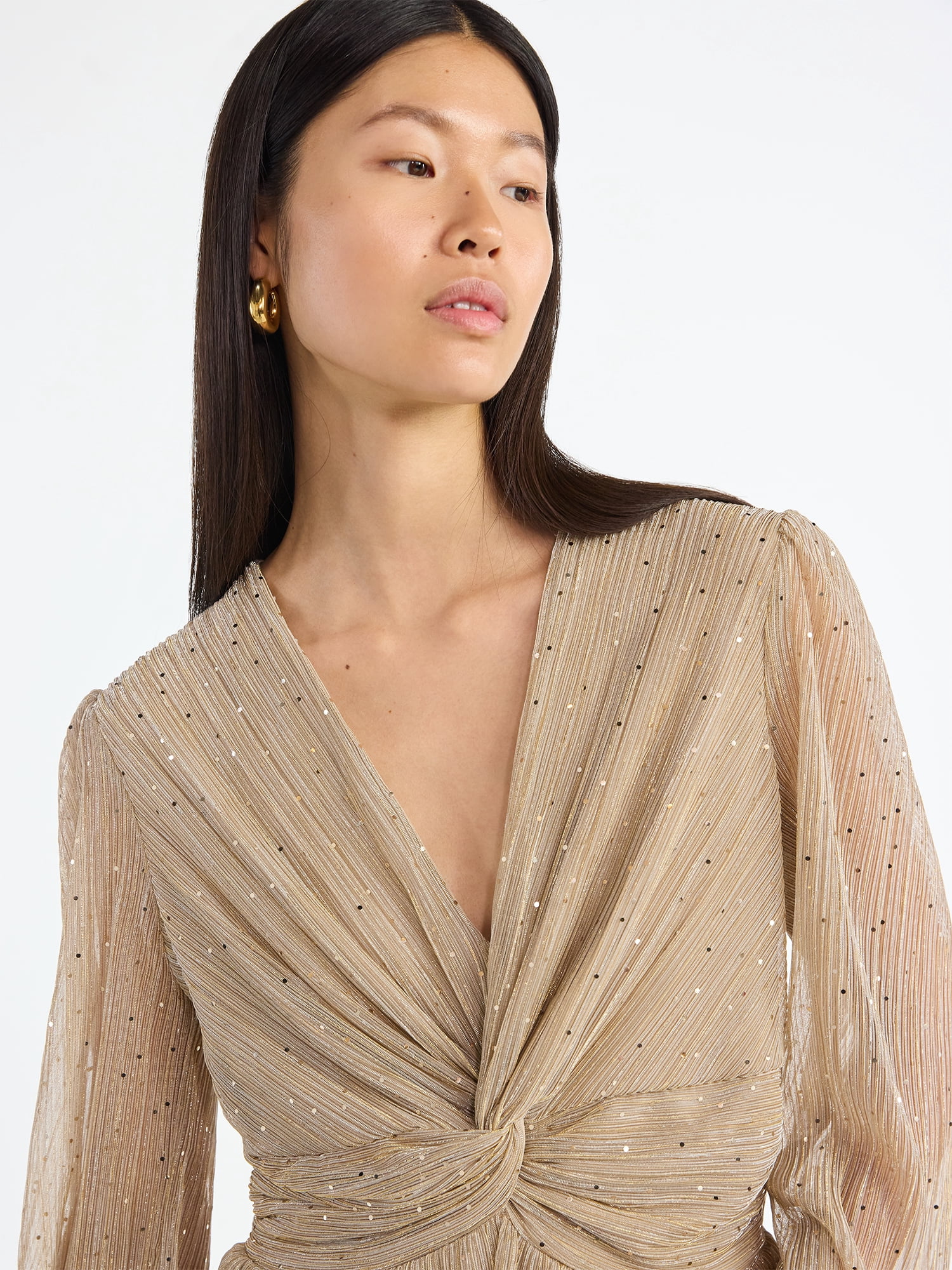 Scoop Women's and Women's Plus Glitter Ruffle Maxi Dress, Sizes XS-4X