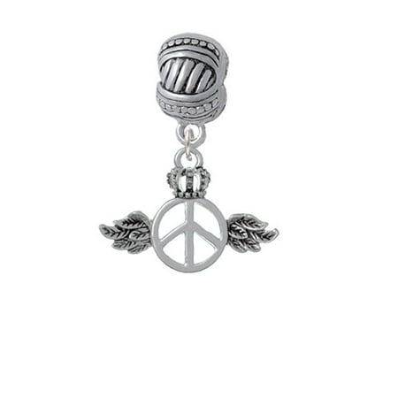 Winged Peace Sign with Crown - Large Rope with Cross Beads Charm Bead
