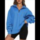 thumbnail image 1 of Sudadera de Entrenamiento de con Media Cremallera para Mujer, de Gran Tamaño, de Larga, Color Liso, con Hombros Caídos. Azul XXXL, 1 of 5