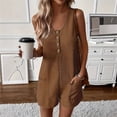 thumbnail image 2 of GILIGEGE Womens Summer Casual Romper Sleeveless Waffle Knit Jumpsuits for Woman Short Rompers with Pockets Summer Buttoned Pocket Vest Jumpsuit Solid Color Button Collar Loose Jumpsuit Belt Pocket, 2 of 5