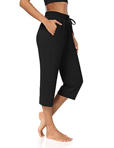 KEEPBEAUTY Womens Capri Yoga Pants Wide Leg Drawstring Loose Comfy Lounge Pajamas Capris Sweats with Pockets 