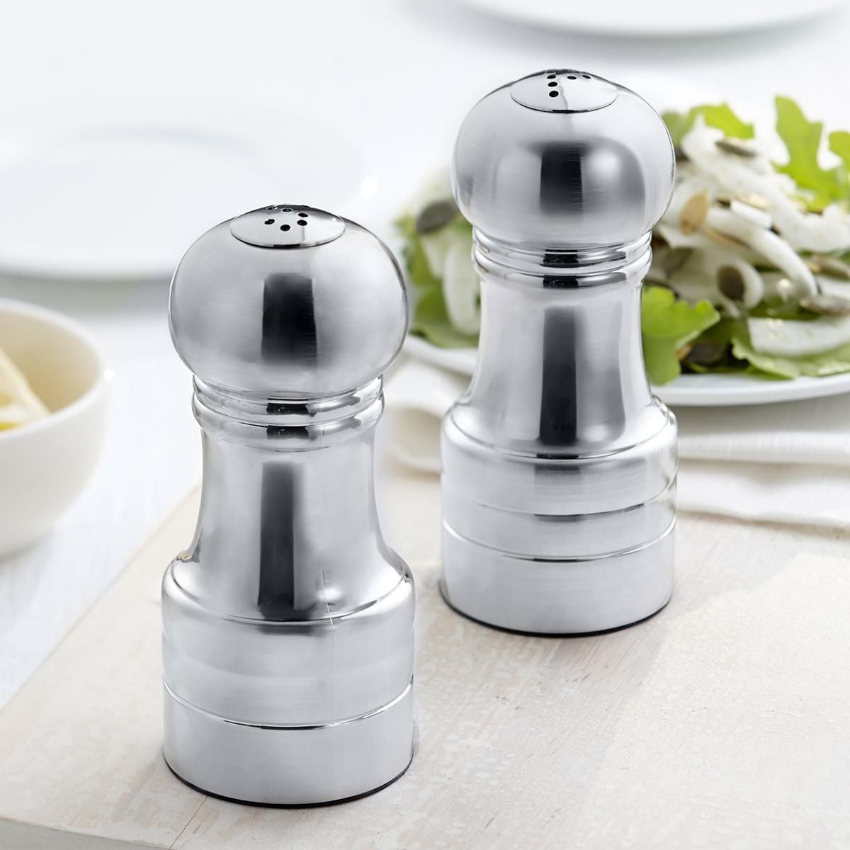Trudeau Maison Century Stainless Steel 4.5-inch Salt and Pepper Shakers, Stainless Salt & pepper shaker