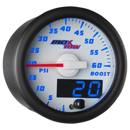 MaxTow White and Blue 60 PSI Boost Gauge