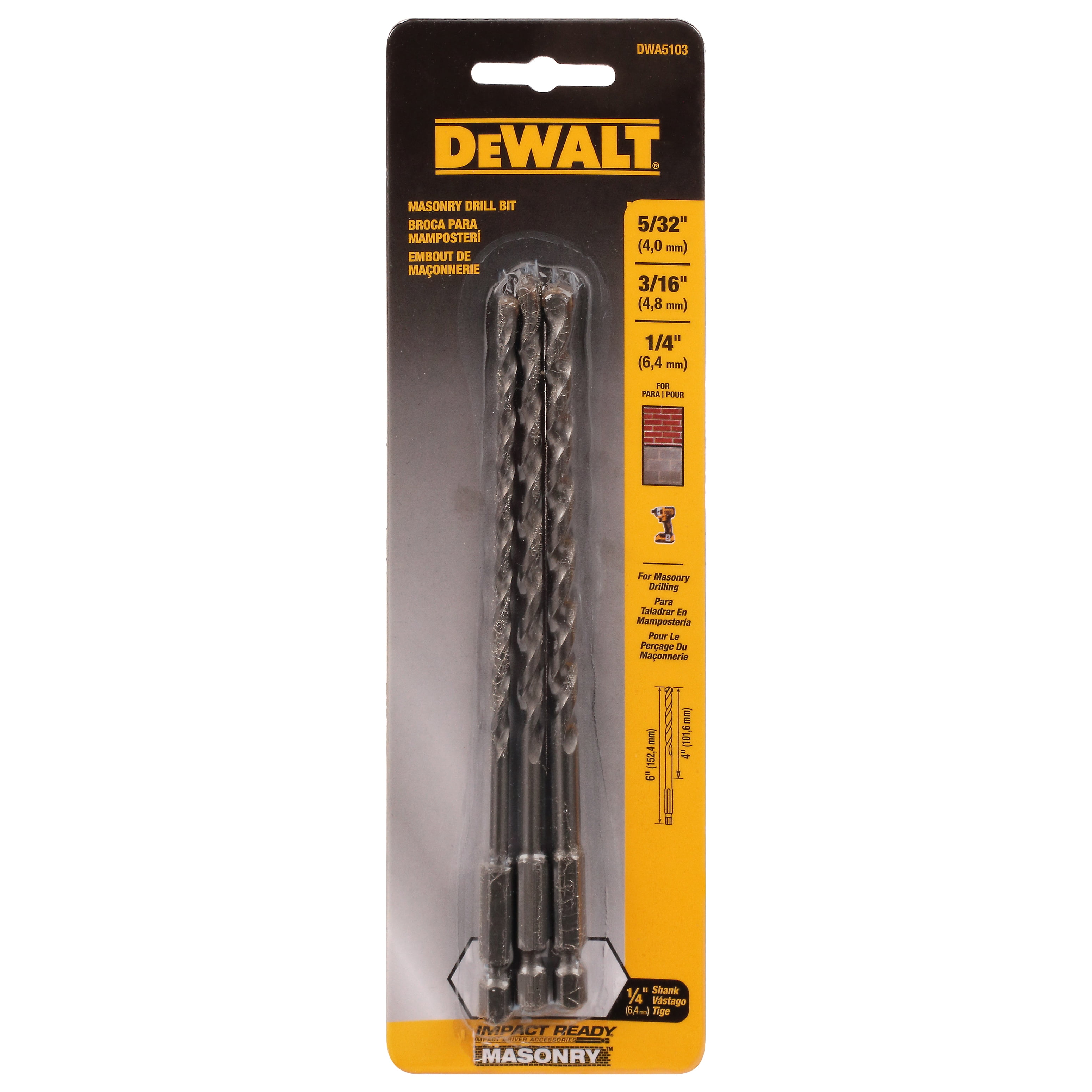 DeWalt DWA5103 3-Pc. Rotary Masonry Bit Set - Quantity 1