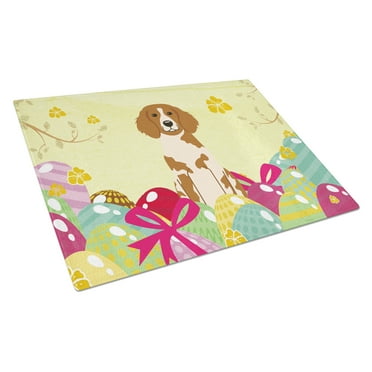 Caroline's Treasures BB6072LCB Easter Eggs Brittany Spaniel Glass Cutting Board Large, 12H x 16W, multicolor