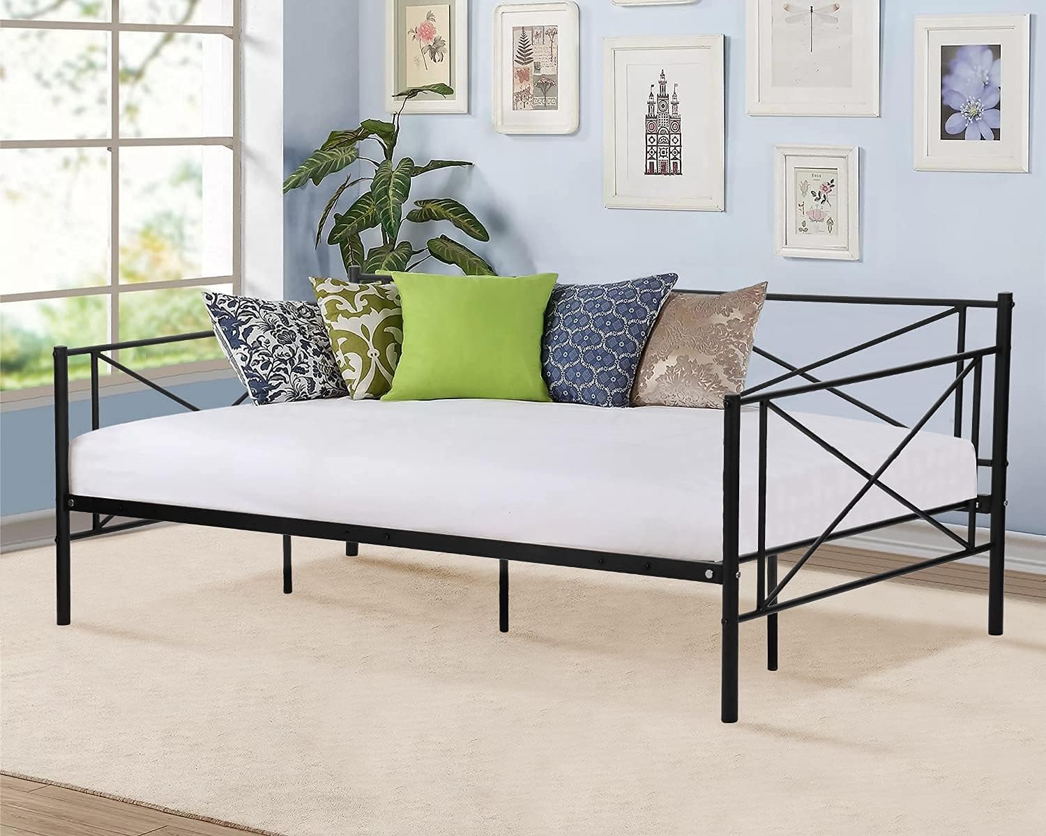 NiamVelo Classic Metal Platform Daybed Frame with Steel Frame and Slats
