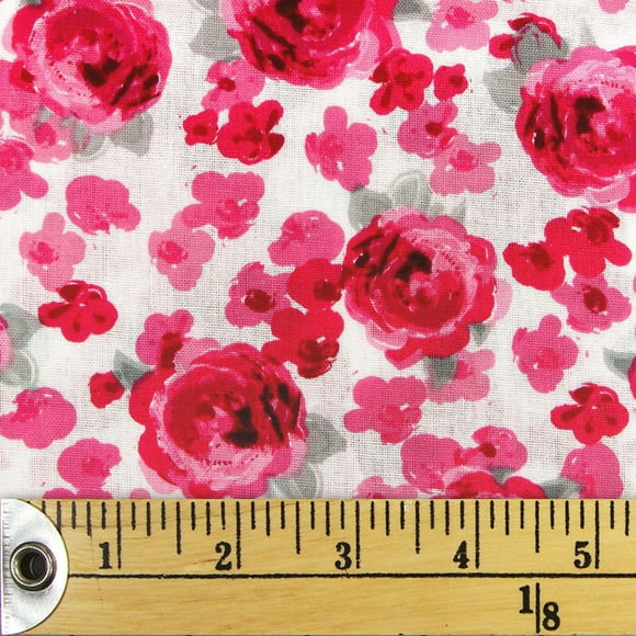 FABRIC CREATIONS White Pink Painted Roses Fat Quarter 45 × 53 cm (18 × 21 in), 18x21