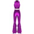 thumbnail image 7 of iiniim Women 70s 80s Disco Dance Metallic Shiny Sleeveless Jumpsuit for Halloween Party Purple 3XL, 7 of 7