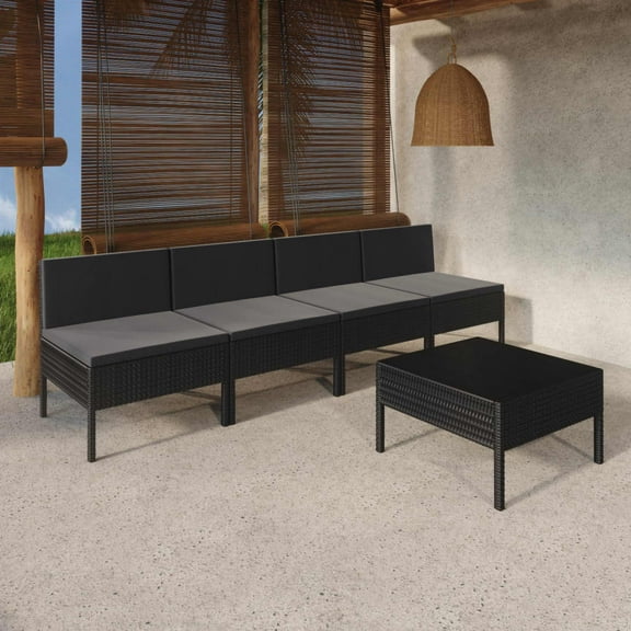 vidaXL 5 Piece Patio Lounge Set with Cushions Poly Rattan Black