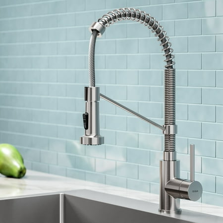 Kraus Bolden™ Single Handle 18-Inch Commercial Kitchen Faucet with Dual Function Pull Down Sprayhead in Stainless Steel Finish