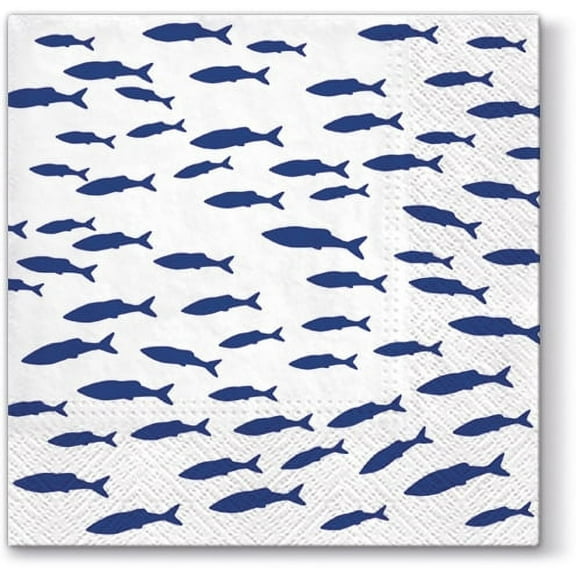 Blue Fish Shoal - Decorative Nautical Lunch Paper Napkins 40pcs - Perfect for Beach Party, Birthday, Special Occasions, Weddings