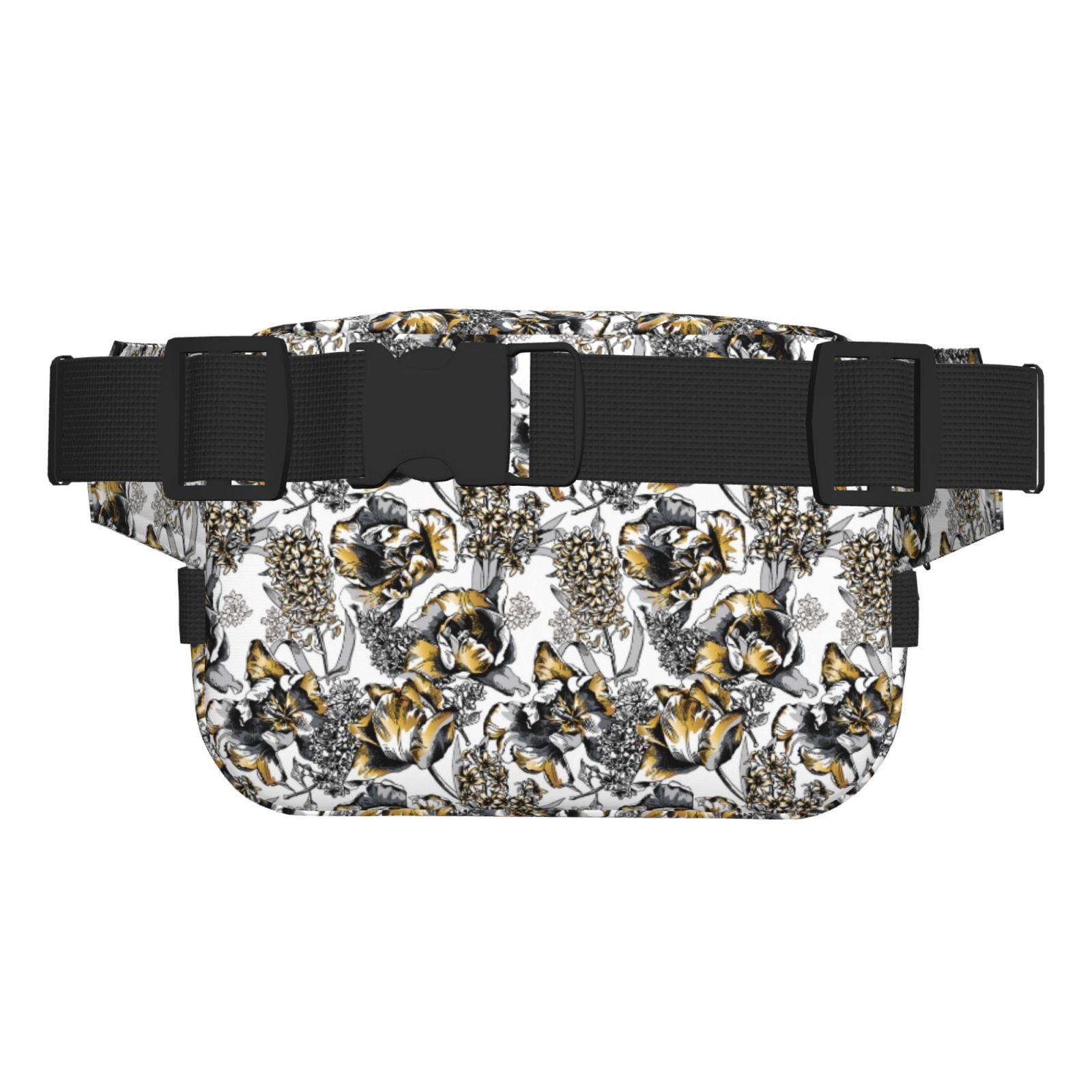 Picia Tulips Flowers Print Square Double-Layer Waist Bag Mini Adjustable Waist Belt Bag Exercise Running Travel Hiking