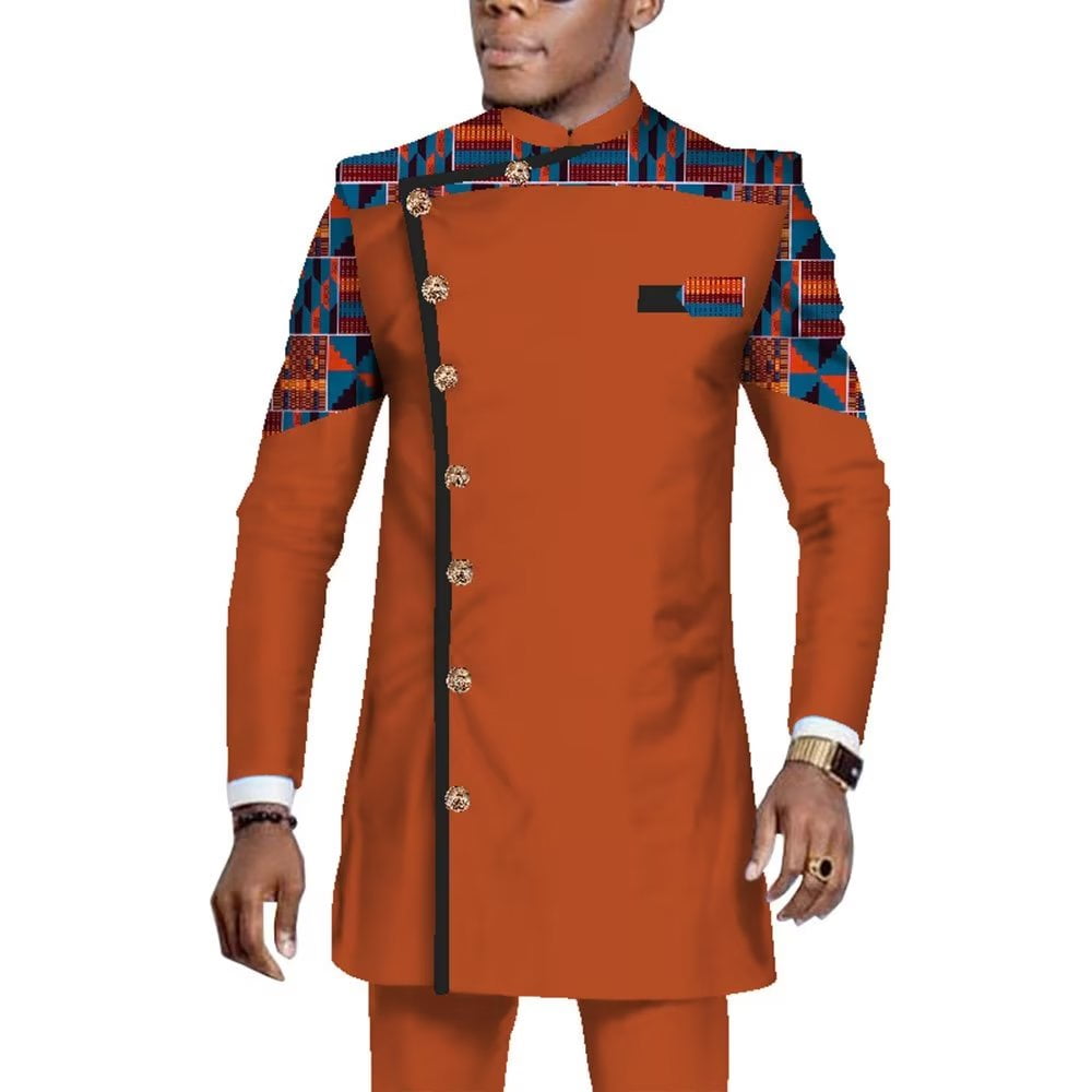 BintaRealWax African Suits Men Dashiki Long Sleeve Outfits WYN1065