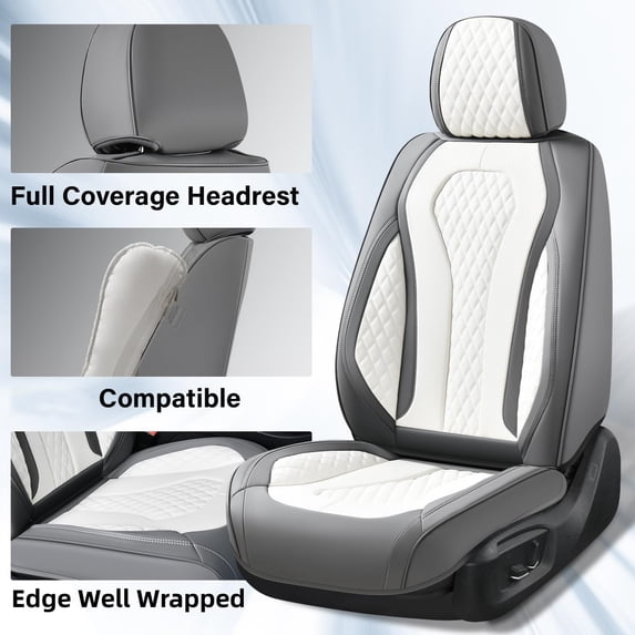 Car Seat Cover for Kia Rio 2002-2023, Gray and White Car Seat Covers, Waterproof PU Leather, Full Set of 5 Seats, Easy to Clean and Install, Wear Resistance, Suitable for All Seasons