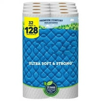 Ultra Soft & Strong Toilet Paper, 32 Mega Rolls = 128 Regular Rolls, 2-ply Bath Tissue (Pack of 1)