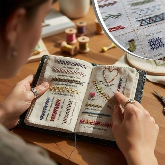 Embroidery Book,Embroidery Stitch Book,2026 New Embroidery Stitch Book Kit - Portable All Scenario All-in-One Embroidery Stitch Book Sewing Kit, Comes with Complete Toolkit(86 Tools/Set)
