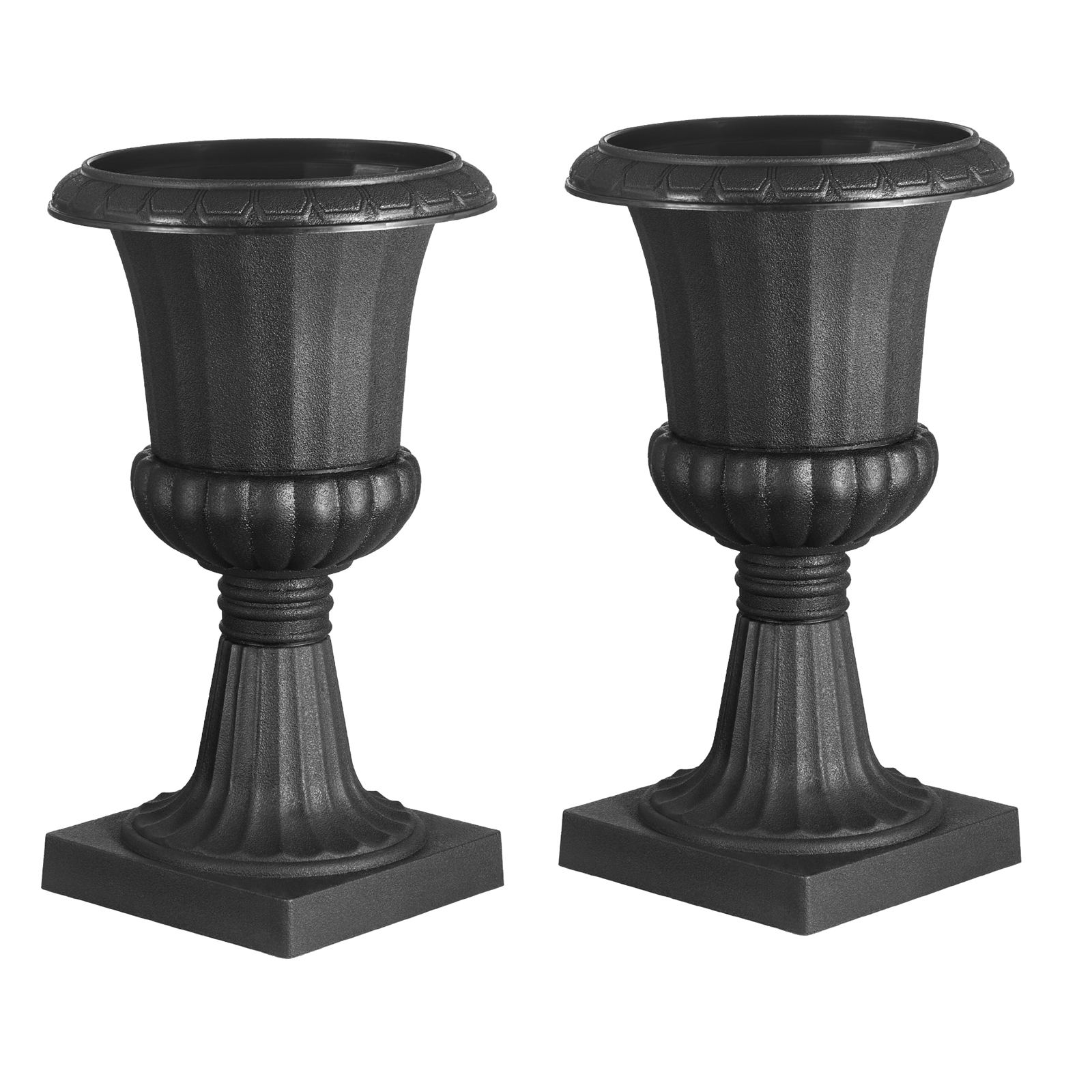 KFFKFF Plastic Urn Planters, 15.8 x 26.4 Inch, Set of 2 Black Decorative Flower Pots for Indoor & Outdoor Use, Ideal for Weddings, Events, Home, Garden, Balcony, Patio, and Porch Decoration