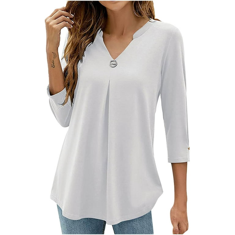 gakvbuo Clearance Items All 2022!Fall Clothes For Women 2022 Trendy  Business Casual Plus Size Tops For WomenWomens Casual V-Neck 3/4 Sleeve  Solid