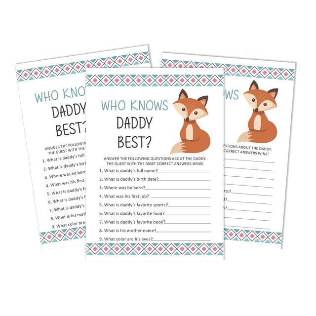 Inkdotpot Who Knows Daddy Best Baby Shower Game Cards-Fun Activity Cards Set Of 50 Jungle Animals Party Theme