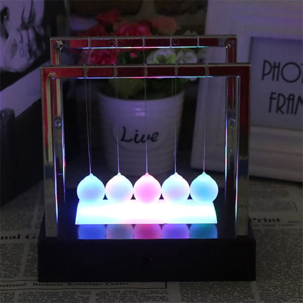 Fidget Toys Newtons Cradle Led Light Up Kinetic Energy Home Office Science  Toys Home Decor