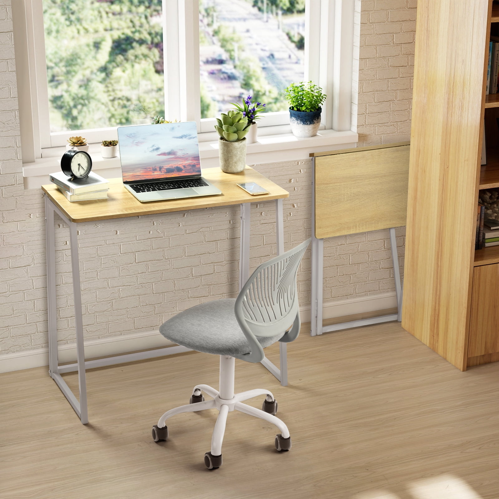Homy Casa Folding Writing Desk, 31in Portable Computer Desk for Small Space Home Office or Study, Oak