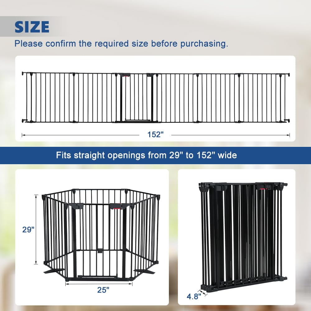 LUCKUP  Freestanding Dog Gates with Door Walk Through, Extra Wide Doggy Door 150" W x 29" H Pet Gate Safty 6 Panels Dog Fence for Stairs, Doorways