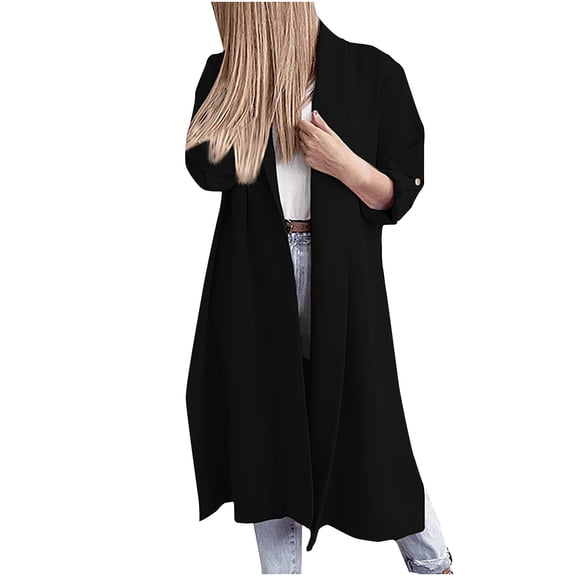 Fesfesfes Women Cardigan Women Long Sleeve T-Shirt Fall Open Front Outerwear Solid Blouse Coat Tops Button Cardigan On Sale