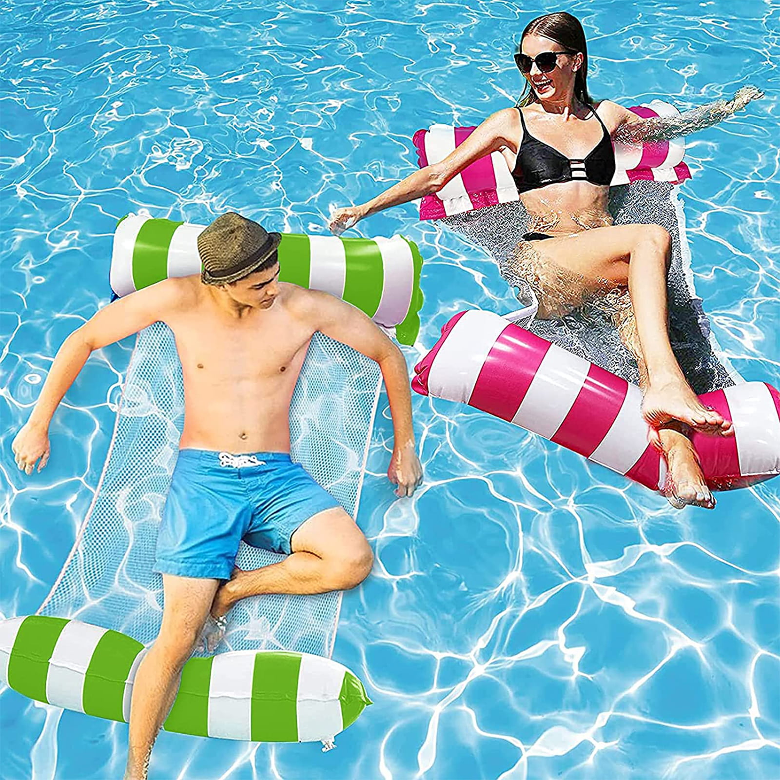 Foldable Inflatable Floating Water Hammock Casual Swimming Lounge Bed with Pump 