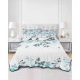 thumbnail image 2 of Full Size Quilt Bedding Set, Teal Blue Leaves Reversible Summer Quilt 3 Pieces, Summer Botanical Lightweight Bedspreads Coverlets with 2 Pillow Shams for All Seasons, 2 of 5