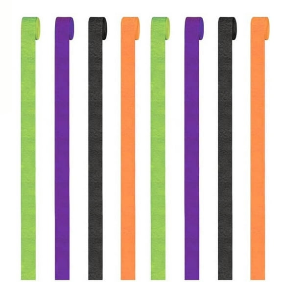 putnchl Black Eight Halloween Party Supplies 8 Rolls Of Black And Orange Crepe Paper Streamers, Streamer Paper With Tassels For Halloween Theme Party, Horror Party