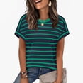 thumbnail image 2 of Womens Stripe Tops Short Sleeve Shirts Crew Neck Summer Spring Dressy Casual Clothes Clothing Green, 2 of 7