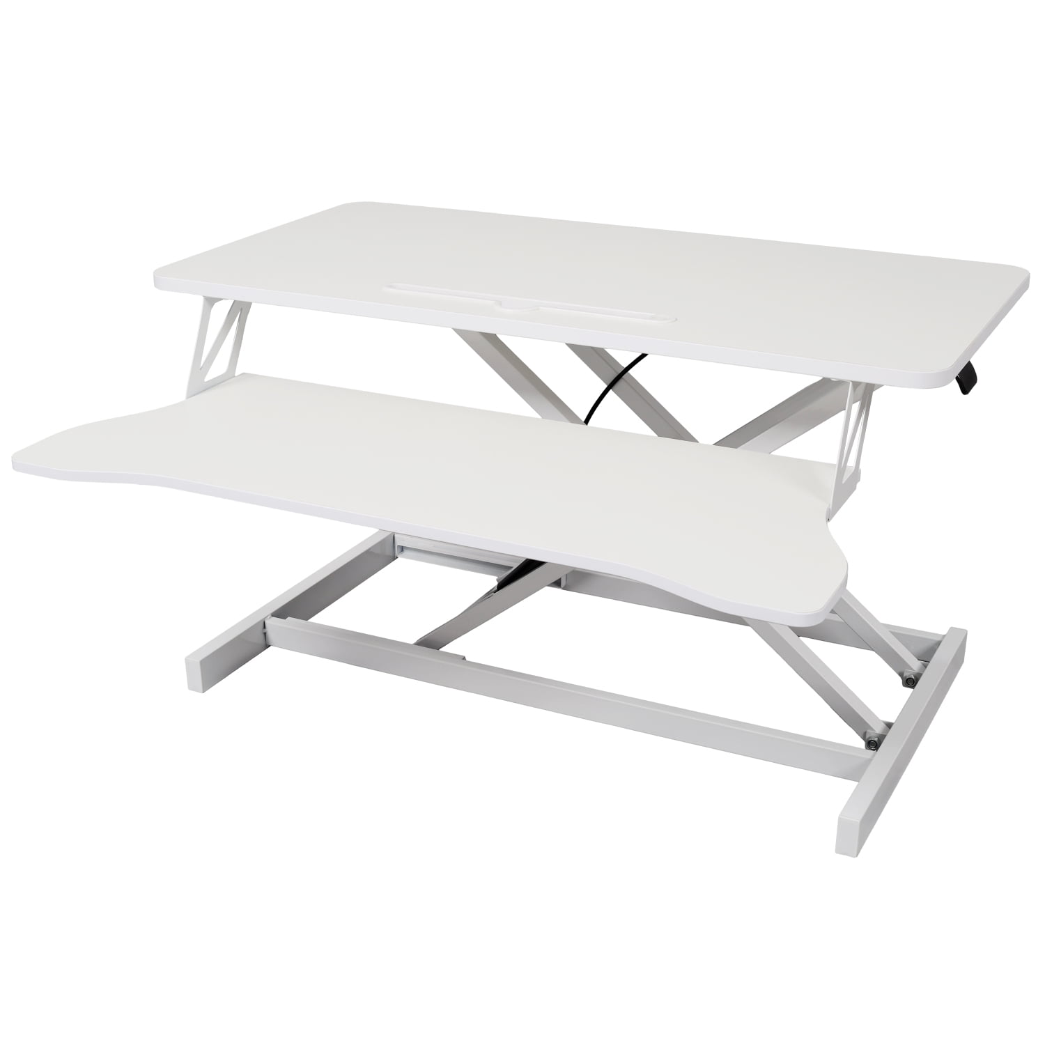 Lisonu Adjustable Height Standing Desk Converter, 31.5" Gas Spring Sit Stand Riser with Keyboard Tray for Home Office, MDF and Steel, White