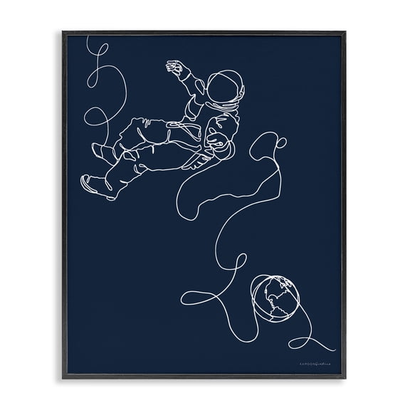 Stupell Industries Modern Astronaut in Outer Space Over Earth Line Drawing Black Framed Giclee Art, 11 x 14, by Kamdon Kreations