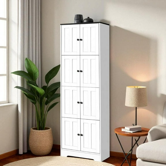IVV 72.4" Tall Storage Cabinet with 8 Doors, White Freestanding 4-Tier Utility Organizer Cabinet for Living Room, Kitchen, Office, Bedroom, Bathroom