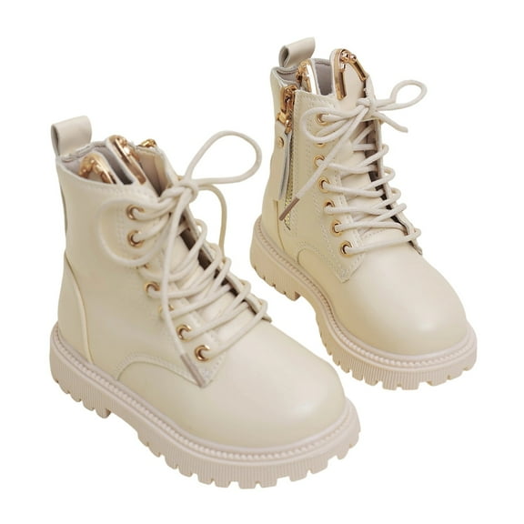 CAIVO Girls Fashion Ankle Boots With Bunny Ear Laces Soft Leather Upper Side Zipper Design Winter Casual Daily Wear Stylish Lightweight Solid Color Kids Shoes