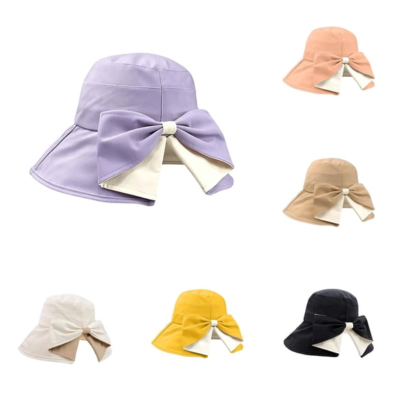 LIIPEE Womens Bowknot Wide Brim Sun Hat Ladies UV Protection Breathable Summer Travel Foldable Beach Hats,One Size