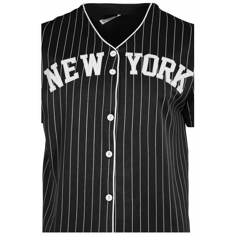 True Rock Men's New York Slim Fit Pinstripe Baseball Jersey (Black/White, Small)