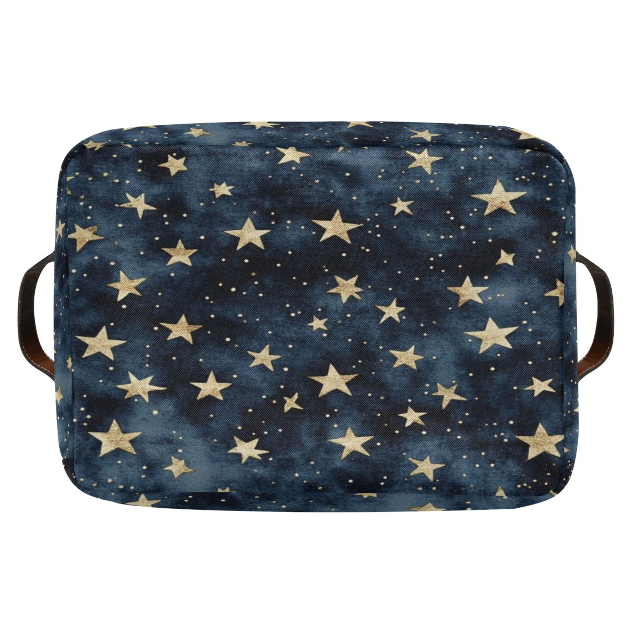 Small Gold Stars Pattern Foldable Storage Basket,Canvas Fabric Foldable Storage Bins with Handles Open Home Storage Bins Boxes for Toy Book Shelf Closet Baskets
