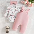 thumbnail image 4 of TOWED22 Infant Girl Clothes Fall Winter Outfits 3pc Clothing Set Long Sleeve Crew Neck Pattern Print Romper Jumpsuit Flare Pants Headband Baby Girl Set(Pink,9-12 M), 4 of 9