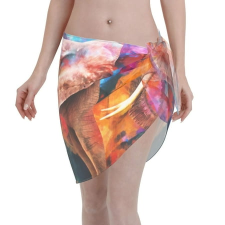 Ocsxa Oil Paintings Of Elephants Print Sarong Coverups For Women Bathing Suit Wrap Swimsuit Skirt Beach Bikini Cover Up Swimwear