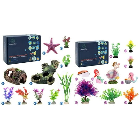 Aquarium 23 Packs Fish Tank Decorations Accessories Decor Set with Wood ...